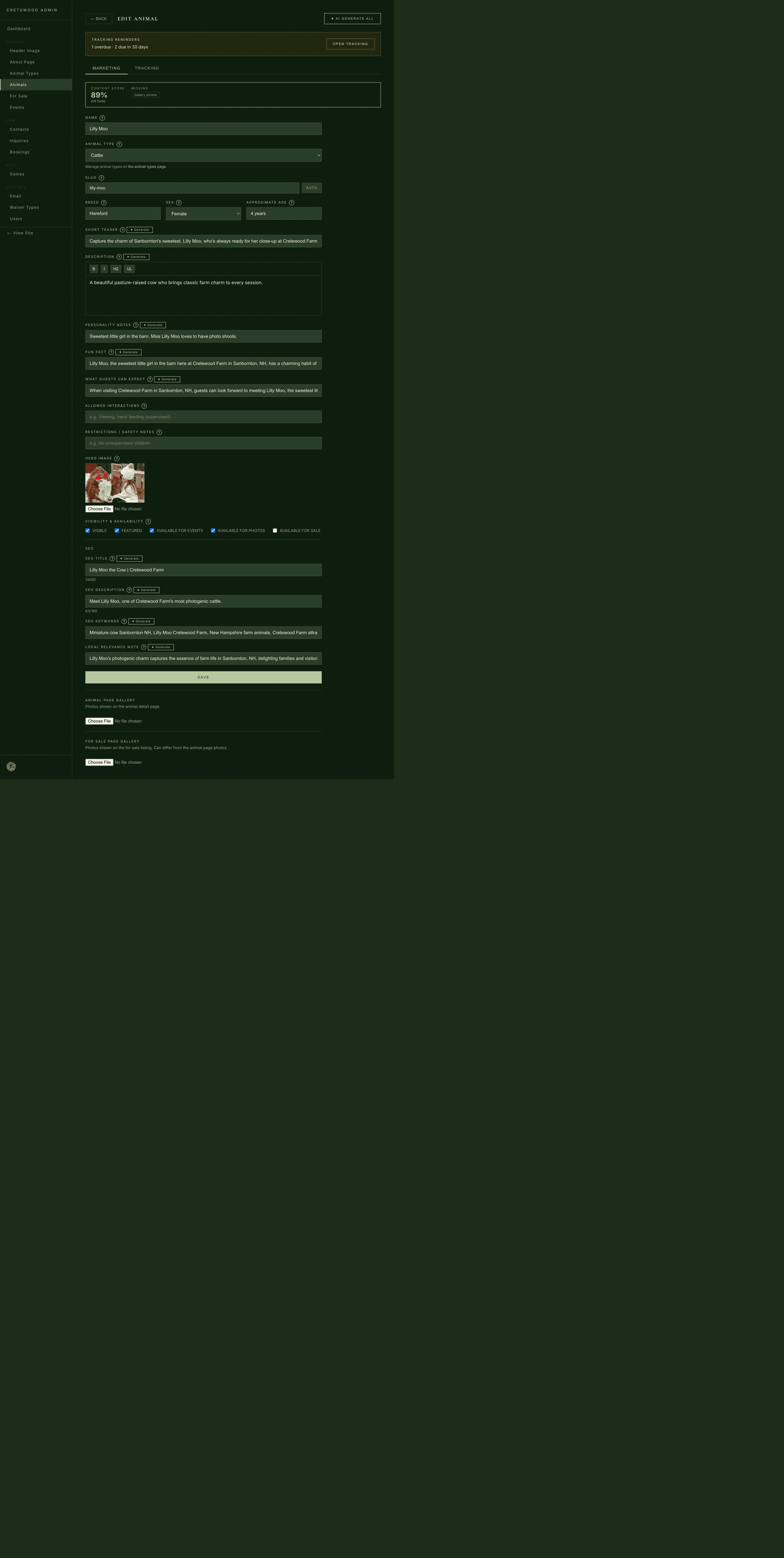 Cretewood animal editor