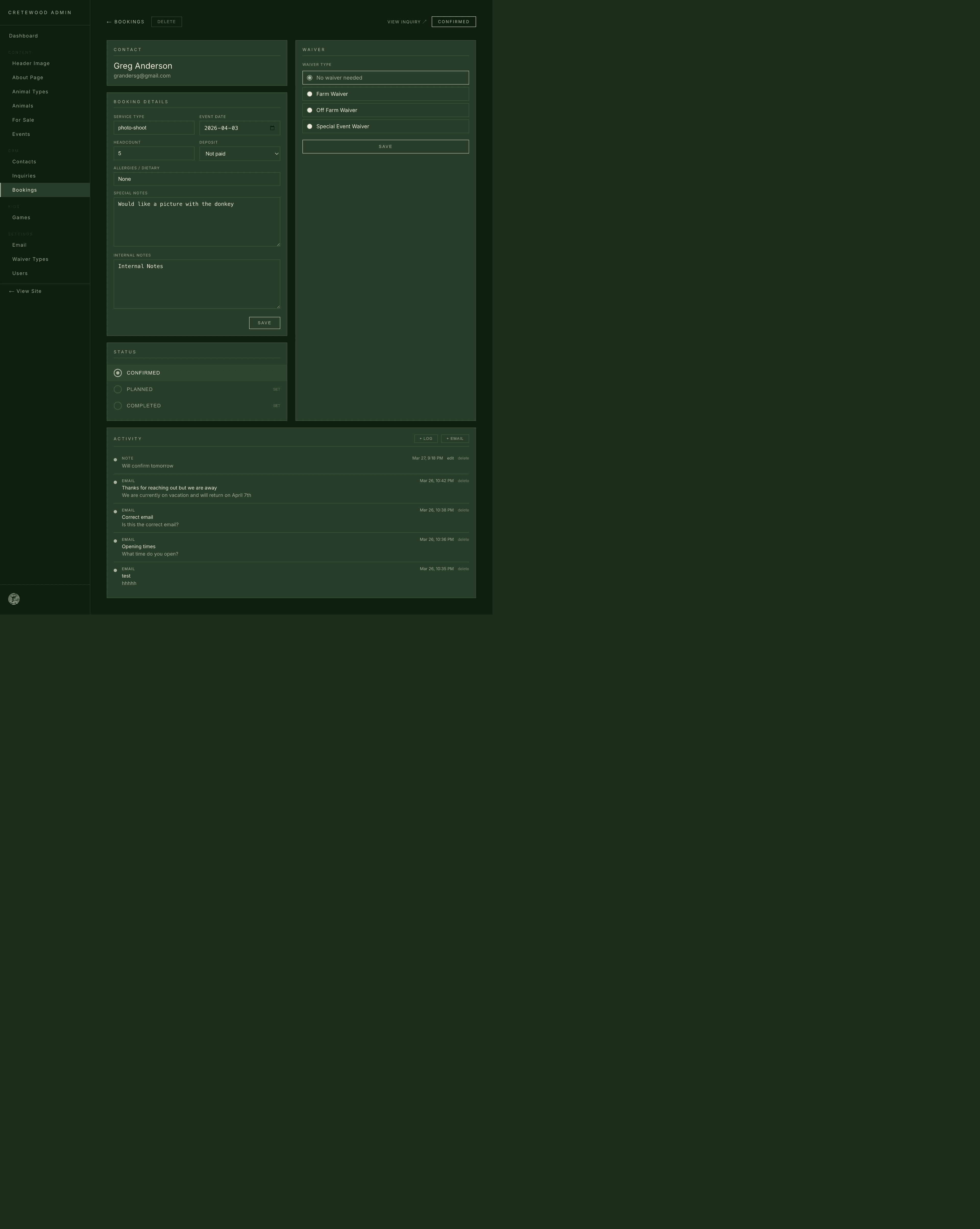 Cretewood booking detail