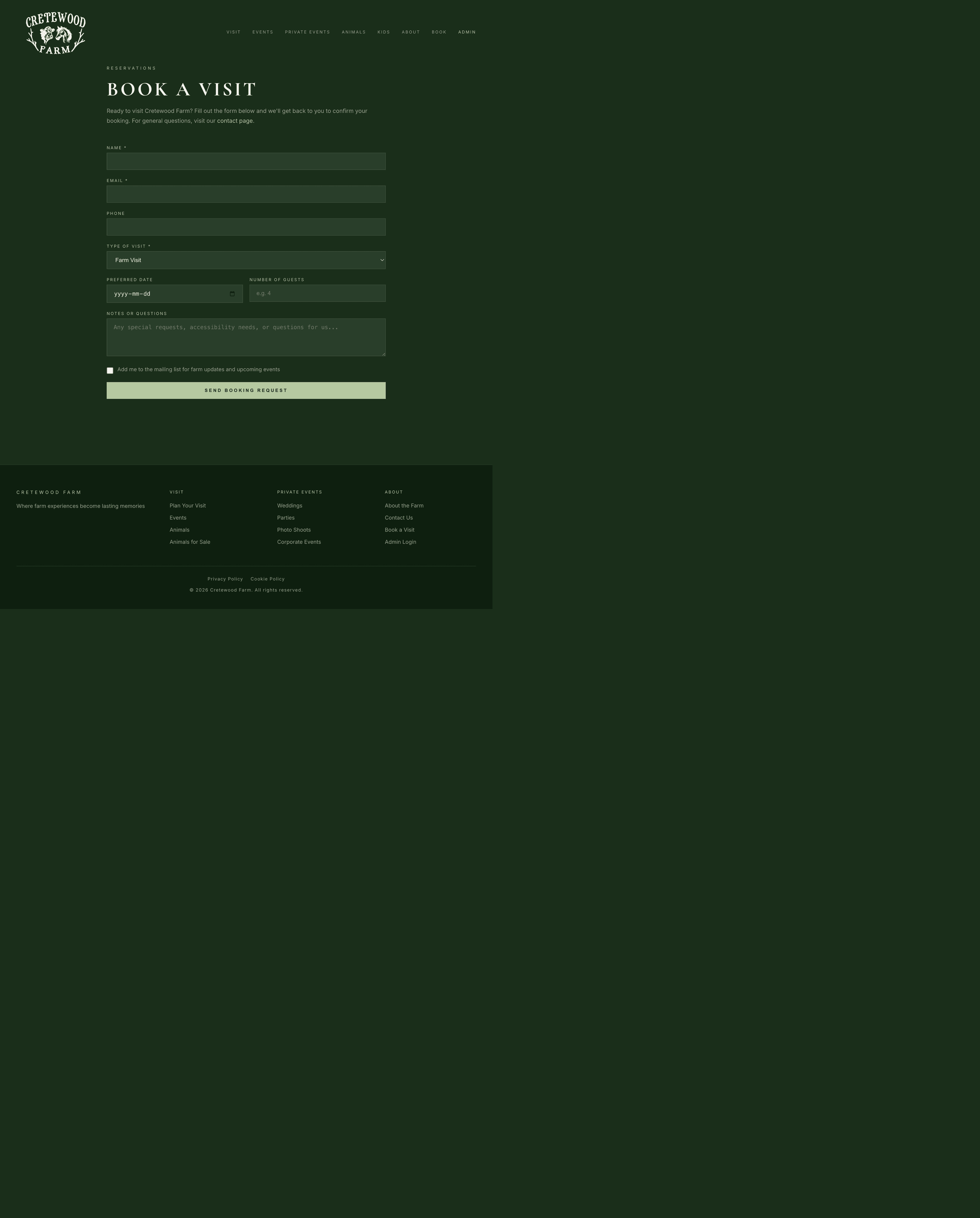 Cretewood booking page