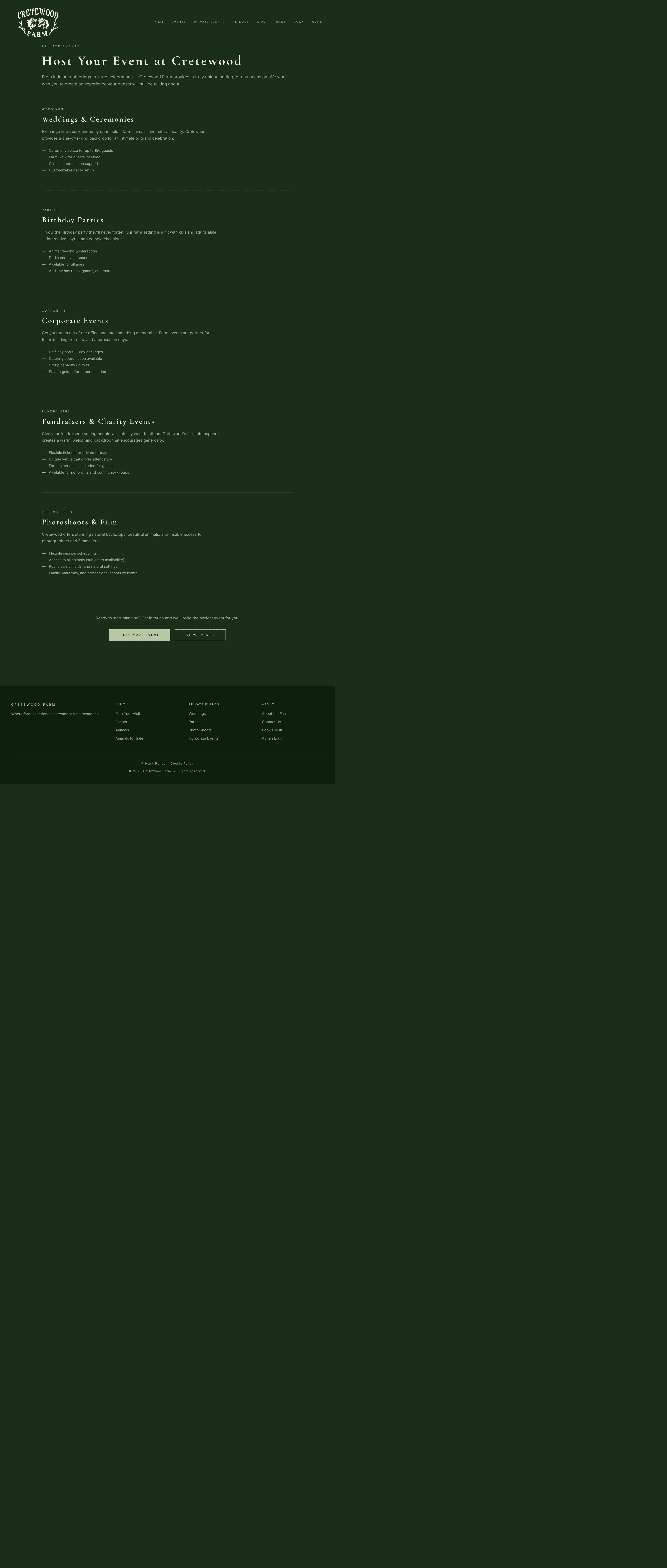 Cretewood private events page